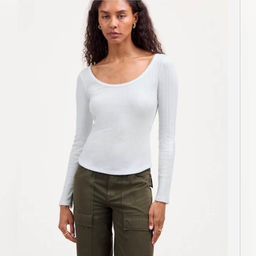 Madewell Scoopneck Long Sleeve Shirt Cotton Size Large Tan